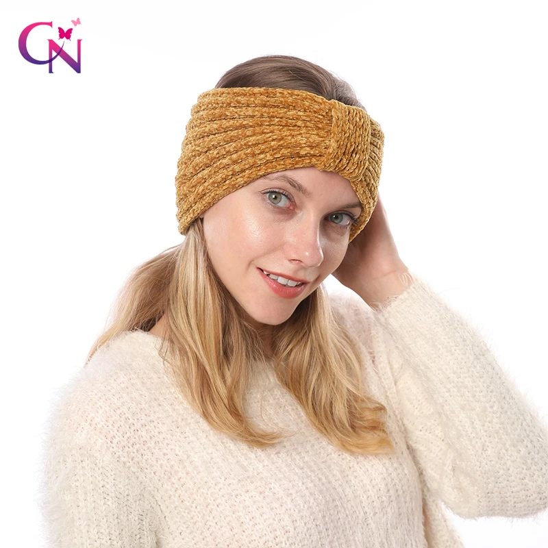 

CN Fashion Winter Warmer Ear Knitted Headband Turban Women Crochet Cross Wide Stretch Soild Hairband Headwrap Hair Accessories