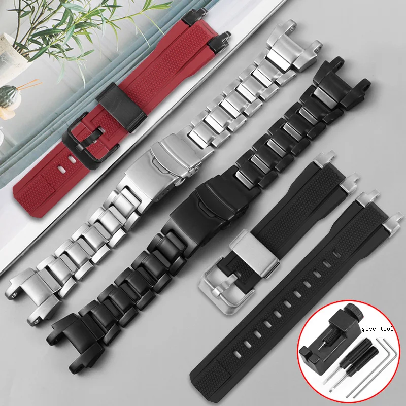 

PEIYI Soft Rubber Watchband For Casio MTG-B1000 G1000 Stainless Steel Watch Strap Black Red Special Interface Bracelet