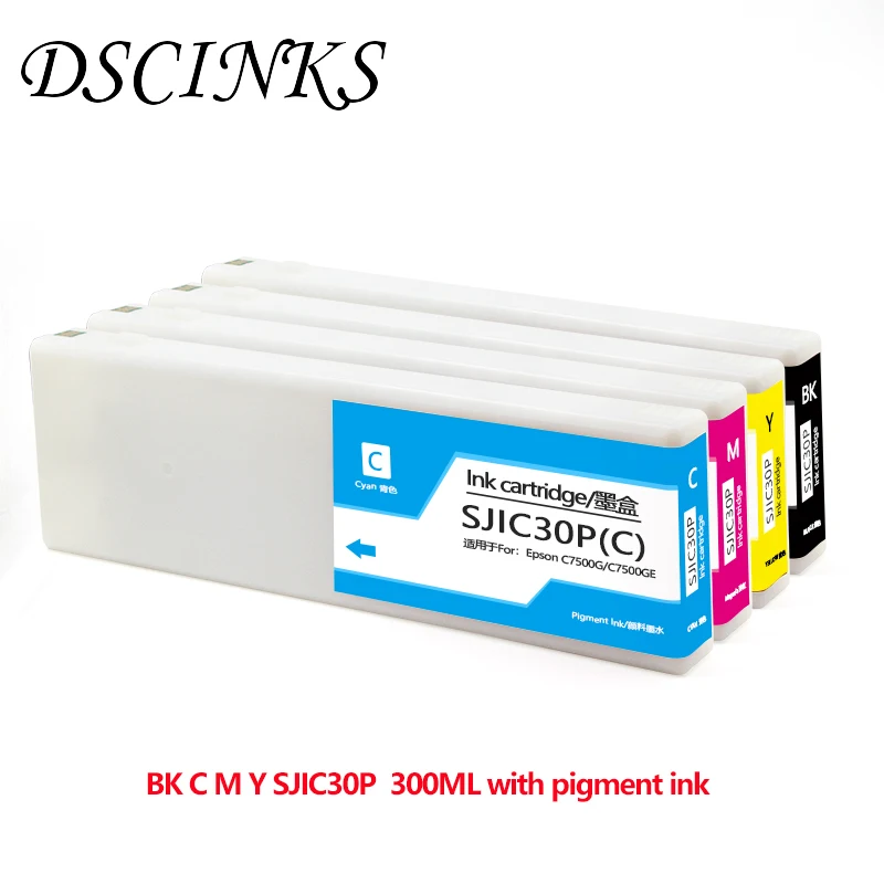 DSCINKS SJIC30P BK C M Y 100% compatible ink cartridge with 300ML pigment ink for Epson C7500G C7500GE printer with chip
DSCINKS SJIC30P BK C M Y 100% compatible ink cartridge with 300ML pigment ink for Epson C7500G C7500GE printer with chip