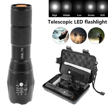 LED Flashlight Ultra Bright Torch 5 Switch Mode IPX5 Waterproof T6 Zoomable Bicycle Light 18650 Rechargeable Battery for Camping 
LED Flashlight Ultra Bright Torch 5 Switch Mode IPX5 Waterproof T6 Zoomable Bicycle Light 18650 Rechargeable Battery for Camping