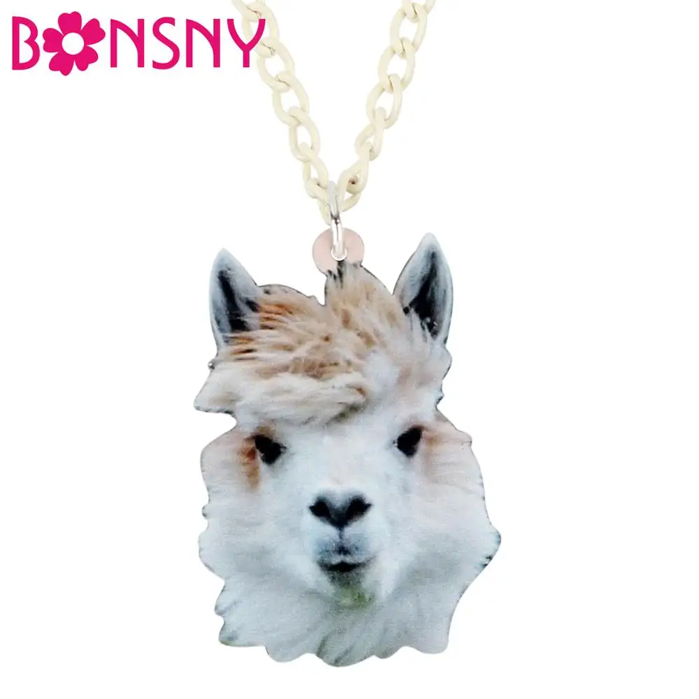 

Bonsny Acrylic Anime Alpaca Camel Head Necklace Pendent Chain Choker Animal Jewelry For Girls Teen Lady 2019 Hot Decoration Gift