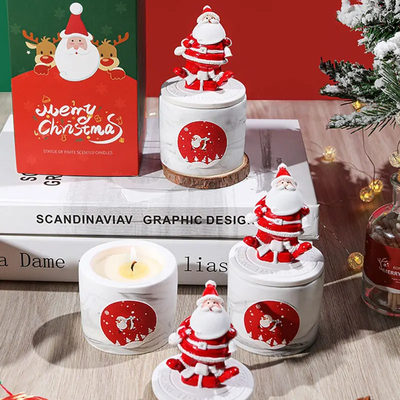 

Christmas Sculpture Candle Handmade Scented Candles Plant Essential Oil Soybean Wax Santa Claus Candle Air Purification Home