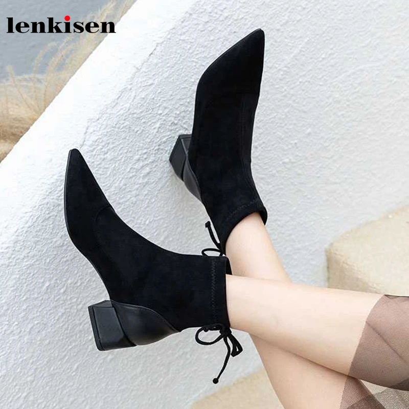 Lenkisen Internet star Chelsea boots genuine leather flock lace up pointed toe med heels winter keep warm women ankle boots L38
Lenkisen Internet star Chelsea boots genuine leather flock lace up pointed toe med heels winter keep warm women ankle boots L38