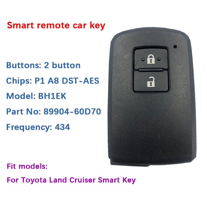 Умный ключ для Toyota Land Cruiser с 2 кнопками, 433 МГц, 89904-60D70, без ключа
Умный ключ для Toyota Land Cruiser с 2 кнопками, 433 МГц, 89904-60D70, без ключа