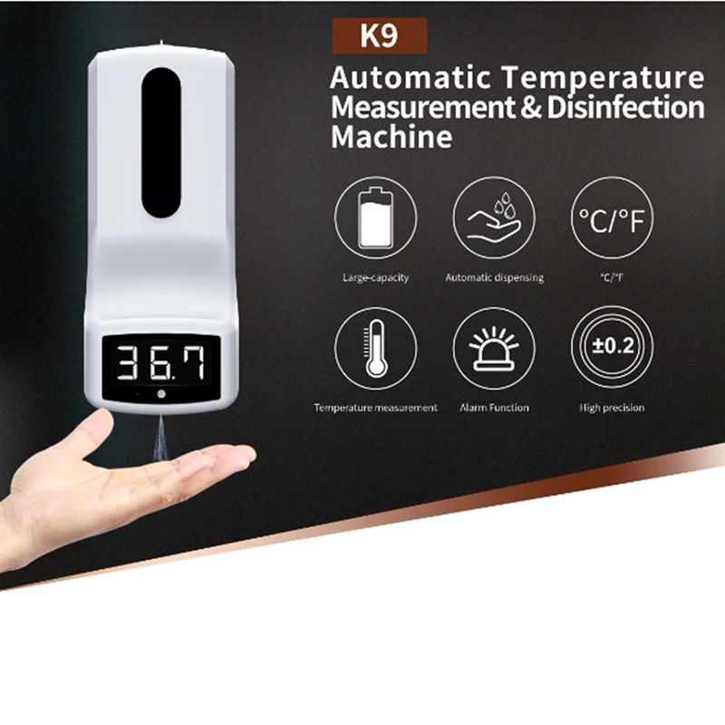 2 in 1 Infrared Thermometer K9 Automatic Soap Dispenser Palm Temperature Measurement and Disinfection Integrated Machine
2 in 1 Infrared Thermometer K9 Automatic Soap Dispenser Palm Temperature Measurement and Disinfection Integrated Machine
