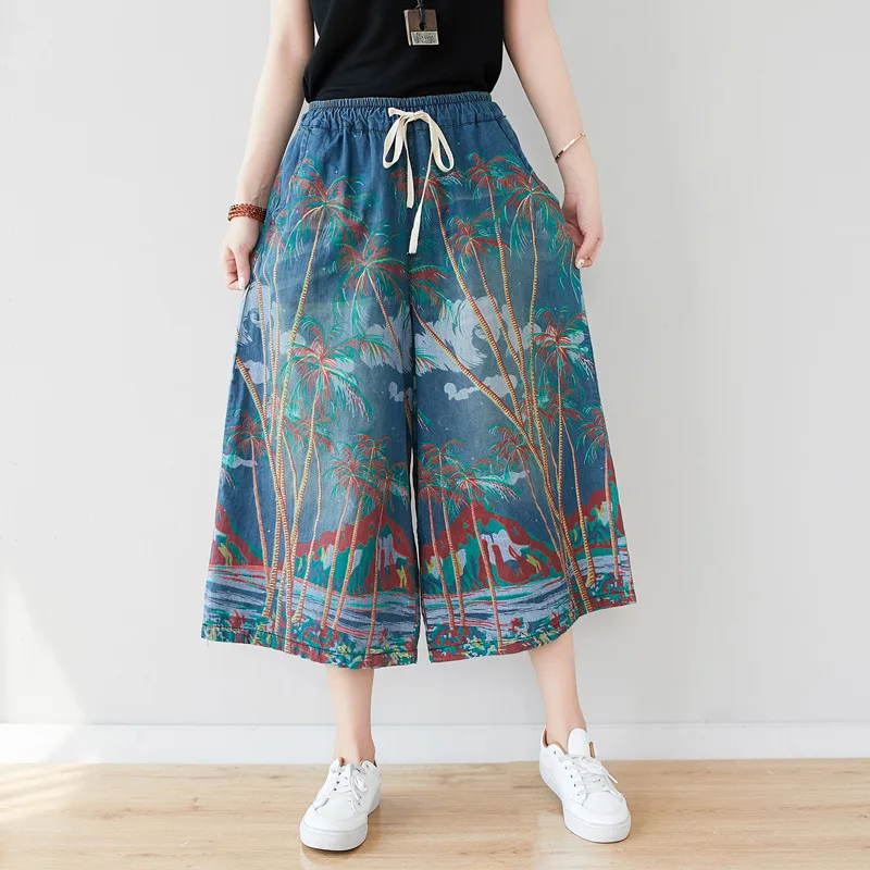 Elastic High Waist Casual Jeans Women Plus Size 2020 Summer Loose Vintage Print Wide Leg Denim Pants with Lace-up for Home
Elastic High Waist Casual Jeans Women Plus Size 2020 Summer Loose Vintage Print Wide Leg Denim Pants with Lace-up for Home