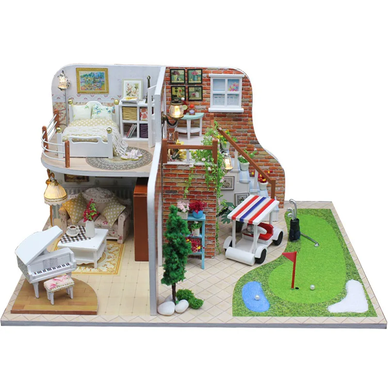 

Doll House Miniature with Furniture Diy Wooden Miniature Dollhouse Toys for Christmas Home Decor Craft Golf X002