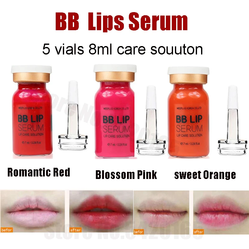 Фото 5 флаконов 8 мл Корейская сыворотка BB для губ с ампулами романтический красный
