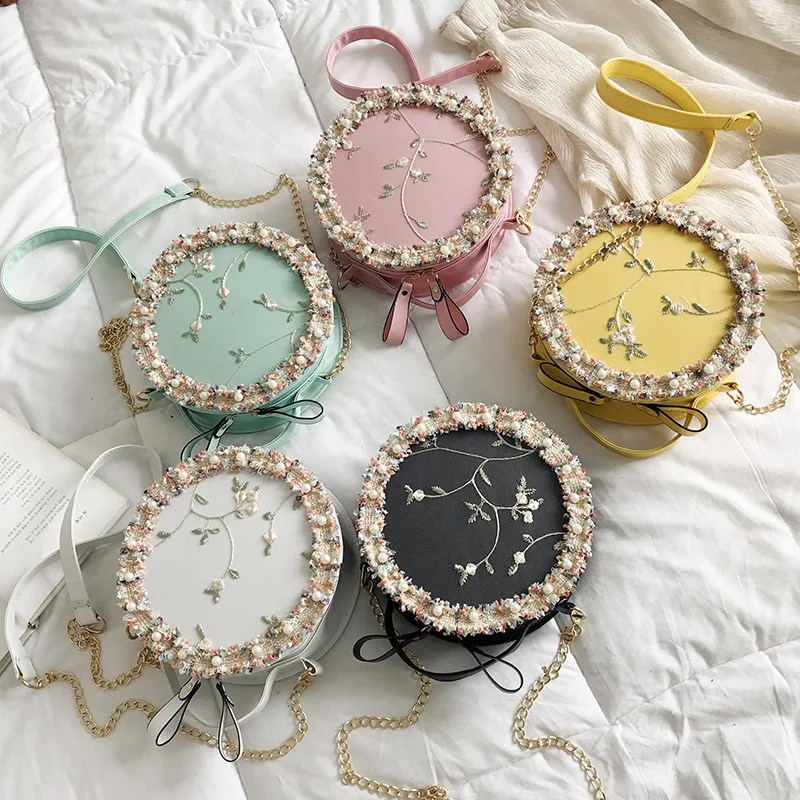 2019 New Style Lace Embroidered Small round Bag Shoulder Bag Candy-Colored Versatile Pearl Chain Shoulder Bag Women's
2019 New Style Lace Embroidered Small round Bag Shoulder Bag Candy-Colored Versatile Pearl Chain Shoulder Bag Women's