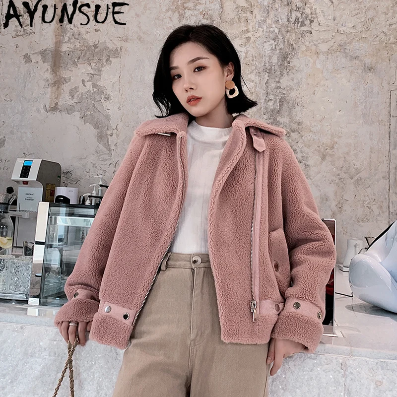 AYUNSUE Real Sheep Shearling Fur Coat 2019 Winter Jacket Women 100% Wool Coat Female Korean Pink Jackets Chaqueta Mujer MY4046 
AYUNSUE Real Sheep Shearling Fur Coat 2019 Winter Jacket Women 100% Wool Coat Female Korean Pink Jackets Chaqueta Mujer MY4046