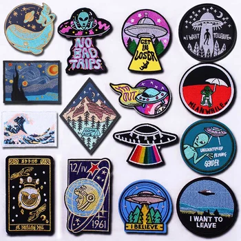 Prajna Space Patches Iron On Astronauts Aliens UFO Patch Fashion Embroidered Patch For Clothes Stickers Applique Decor DIY Patch
Prajna Space Patches Iron On Astronauts Aliens UFO Patch Fashion Embroidered Patch For Clothes Stickers Applique Decor DIY Patch
