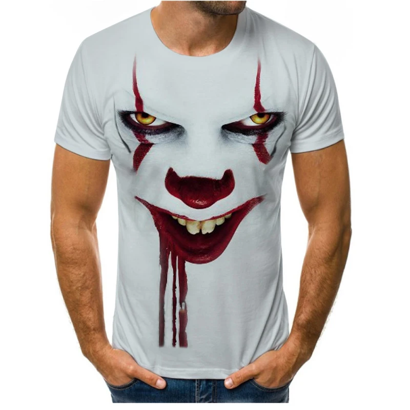

Horror clown 3D HD printing casual O-neck men's short-sleeved T-shirt personal street hip-hop parent-child clothing