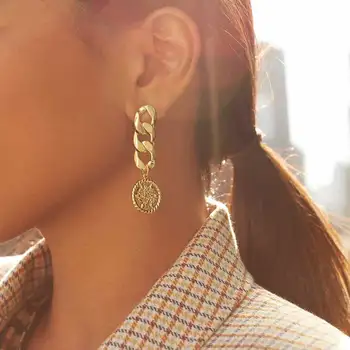 Dvacaman Gold Color Metal Link Chain Drop Earrings Geometric Round Pendant Dangle Earrings Maxi Statement Earrings Jewelry Gifts 
Dvacaman Gold Color Metal Link Chain Drop Earrings Geometric Round Pendant Dangle Earrings Maxi Statement Earrings Jewelry Gifts