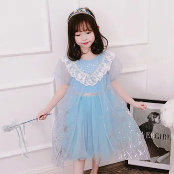 

3 4 6 8 10 Years Old Girls Fancy Queen Elsa Costume Bling Synthetic Crystal Bodice Princess Elsa Party Dress Snow Queen Cosplay