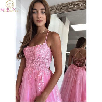 Pink Tulle Lace Applique Long Prom Dress Beaded Scoop Neck Spaggheti Strap A Line Evening Gown Graduation Formal Party Gown
Pink Tulle Lace Applique Long Prom Dress Beaded Scoop Neck Spaggheti Strap A Line Evening Gown Graduation Formal Party Gown
