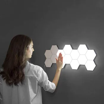 

New Arrival Simple Installment Stitching Hand Touch Bright Modular Hexagonal Wall Lamp Nanoscale Adsorption Technology Good Gift