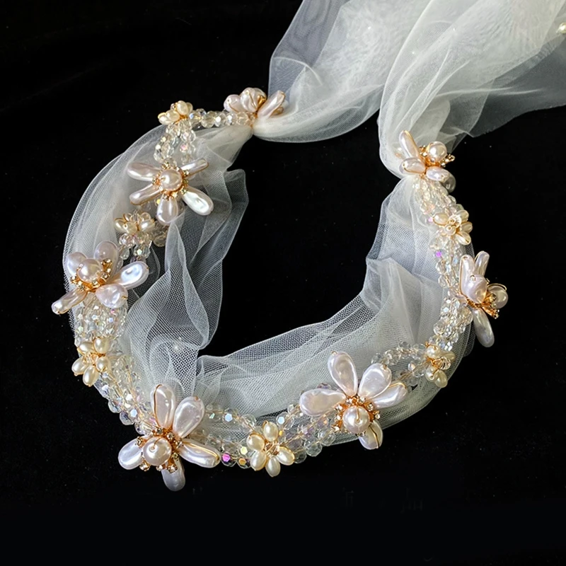 Wedding Bridal Romantic Headband with Mesh Veil Crystal Chain Pearl Flower Hair Hoop Jewelry Party Fairy Headpiece
Wedding Bridal Romantic Headband with Mesh Veil Crystal Chain Pearl Flower Hair Hoop Jewelry Party Fairy Headpiece