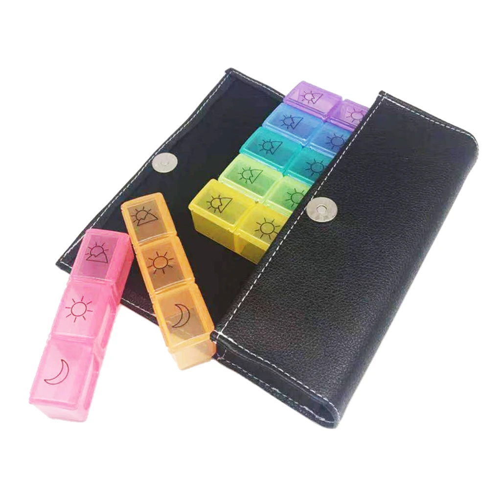 Portable 7 Day Weekly Pill Organizer Medicine Fish Oil Box with PU Leather Bag Portable 7 Day Weekly Pill Organizer Medicine Fish Oil Box with PU Leather Bag