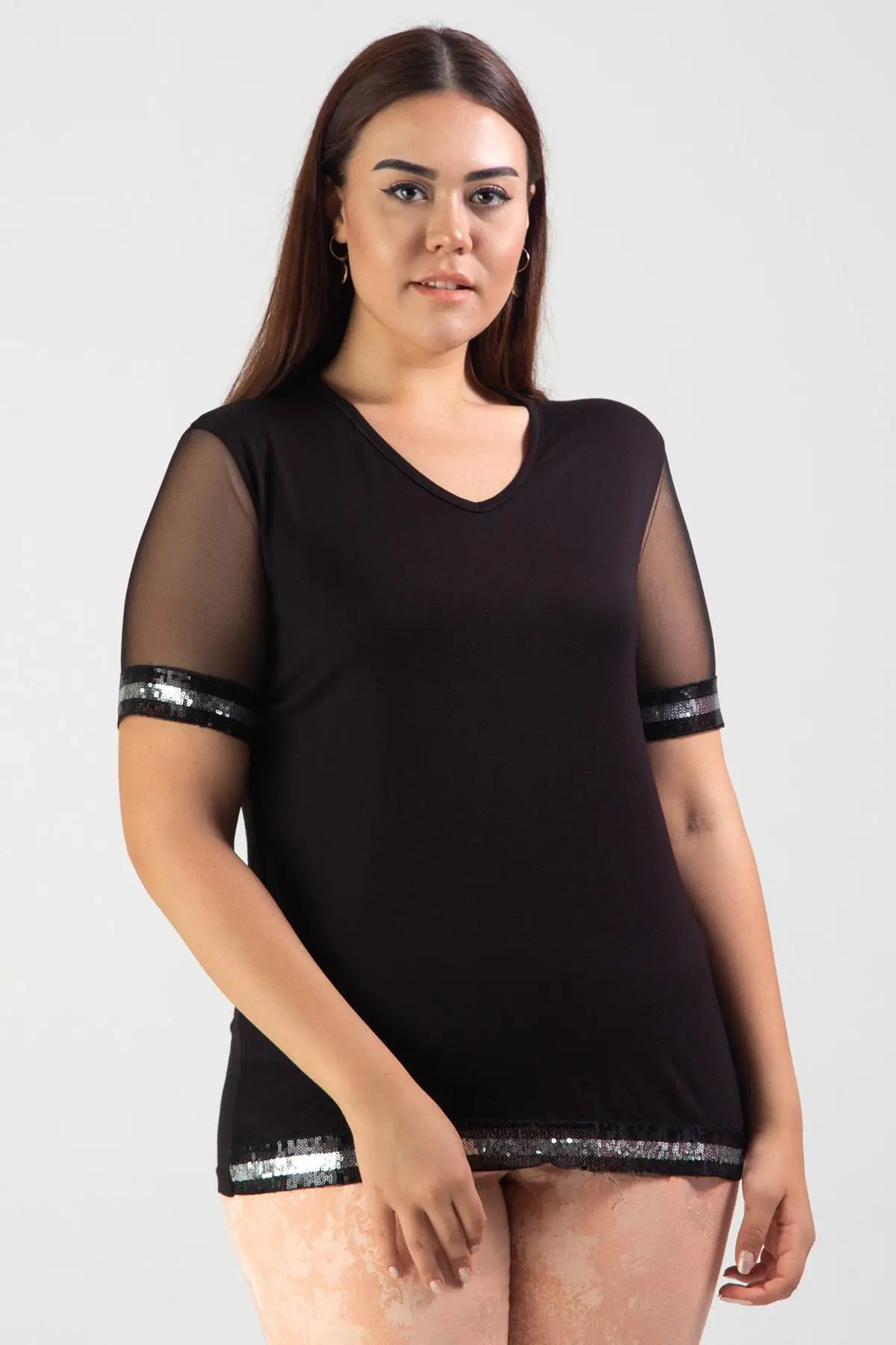 Sans Textile женская черная шифоновая блузка из вискозы с блестками 65N11832 |