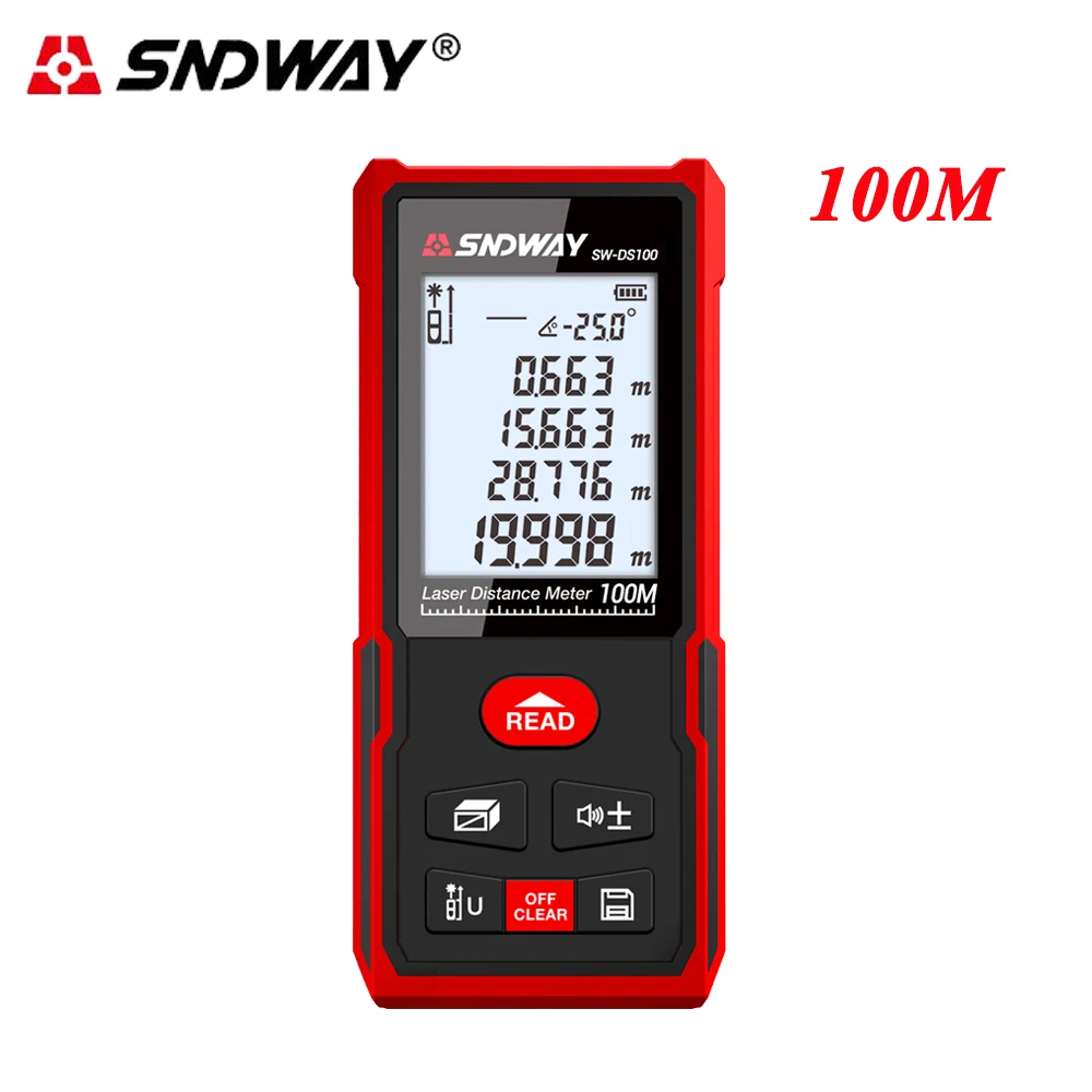SNDWAY Digital Laser Range Finder Laser Meter Distance Meter Measure Tool Rangefinder Electronic Angle Tape Ruler
SNDWAY Digital Laser Range Finder Laser Meter Distance Meter Measure Tool Rangefinder Electronic Angle Tape Ruler