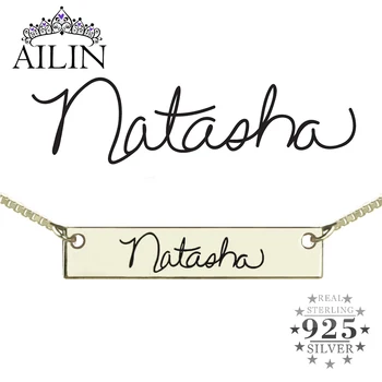 

AILIN 925 Sterling Silver Engraved Bar Necklace Custom Star Father Signature Name Necklace Personalized Jewelry Birthday Gifts