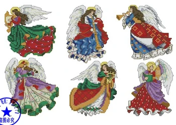 

14/22/25ct Lovely Hot Sell Counted Cross Stitch Kit Christmas Tree Ornament Angels Angel 6 pieces Ornaments Dim 6253