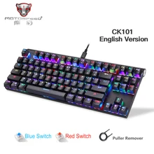 Motospeed CK101 przewodowa klawiatura mechaniczna metalu 87 klawisze RGB niebieski czerwony przełącznik gra podświetlany diodami led tabletu pulpit rosyjski komputer Gamr(China)