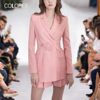 COLOREE 2019 Ladies Office 2 Piece Set Runway Designer Long Sleeve Suit Collar Pink 2pcs Set With Belt Sashes For Female Fashion
COLOREE 2019 Ladies Office 2 Piece Set Runway Designer Long Sleeve Suit Collar Pink 2pcs Set With Belt Sashes For Female Fashion