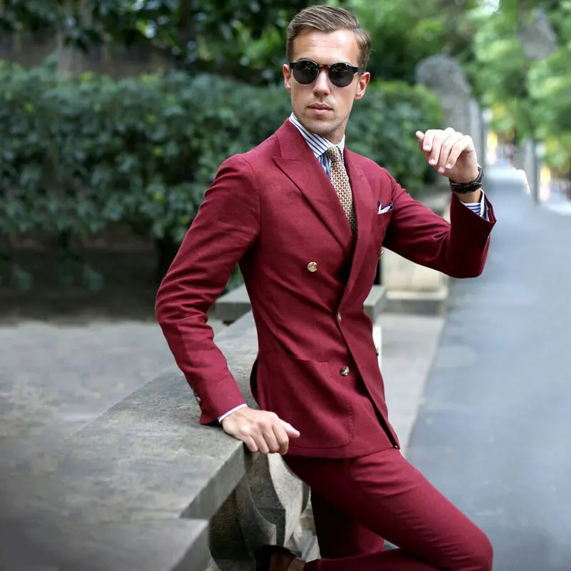 

Burgundy Men Suits Groom Wedding Tuxedo Best Man Blazers Costume Homme Mariage 2piece Coat Pants Custom Terno Masculino
