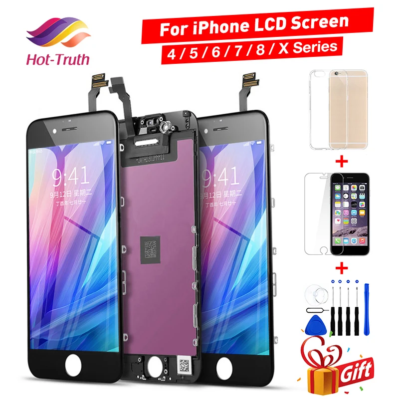ЖК дисплей AAA +++ для iPhone 6 7 8 6S Plus X сенсорный экран + 3D Touch ID 4 4S 5 5S 5C SE закаленное