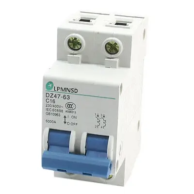 AC 230V/400V 16A DZ47-2P Rail Mounting Overload Proetction Circuit Breaker 
AC 230V/400V 16A DZ47-2P Rail Mounting Overload Proetction Circuit Breaker
