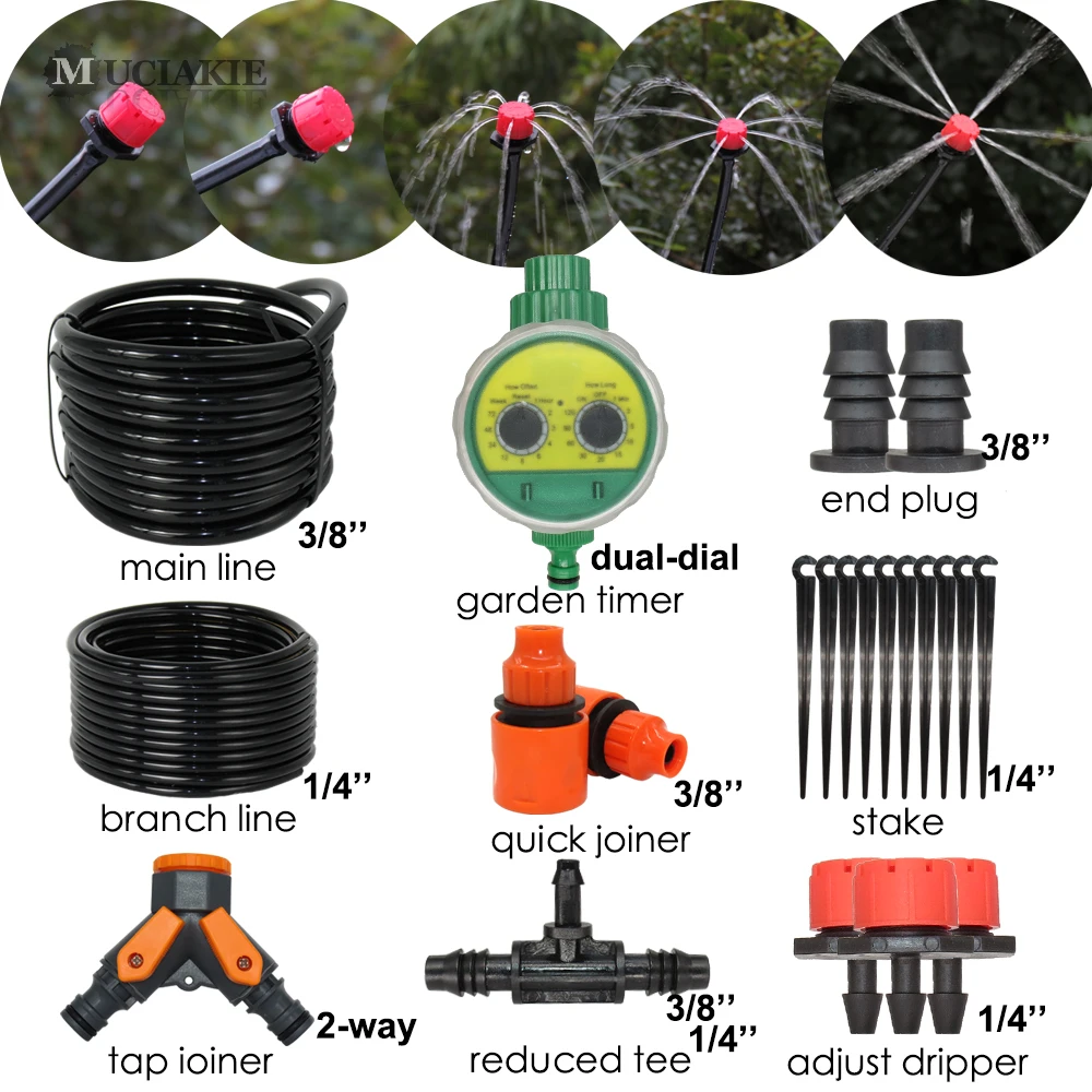 MUCIAKIE Automatic Drip Irrigation Tree Shrub Kit 3/8-in Main Line Hose Watering Container Garden Plants Water Timer Controller
MUCIAKIE Automatic Drip Irrigation Tree Shrub Kit 3/8-in Main Line Hose Watering Container Garden Plants Water Timer Controller