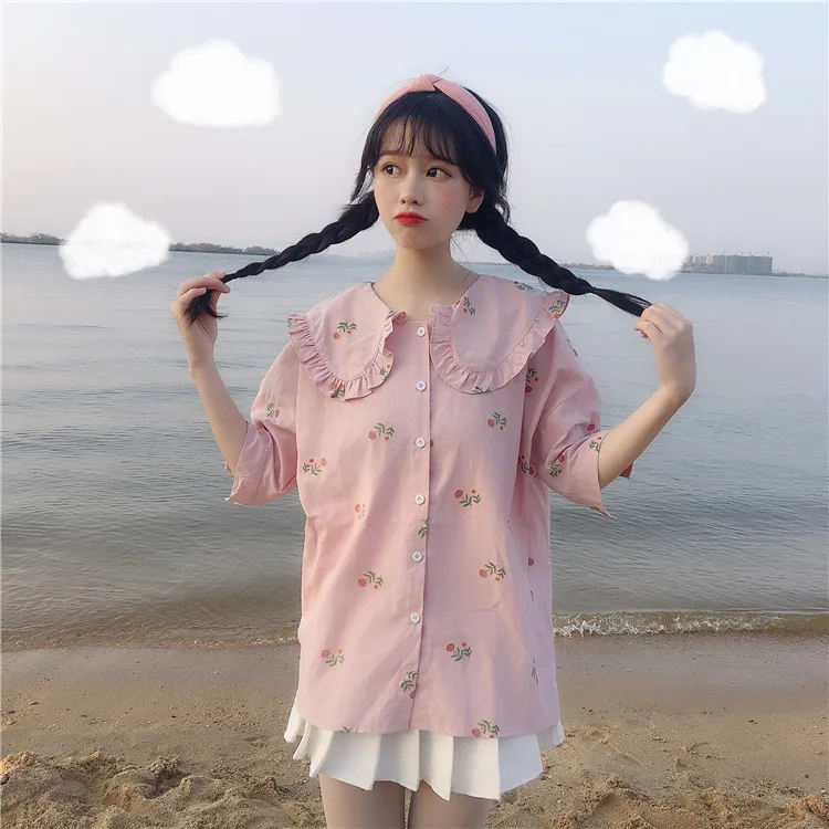 2020 Summer Women Blouse Peter Pan Collar Sunflower/Pineapple Printed Blusa Japanese Lolita Style Cute Kawaii White Pink Shirts
2020 Summer Women Blouse Peter Pan Collar Sunflower/Pineapple Printed Blusa Japanese Lolita Style Cute Kawaii White Pink Shirts