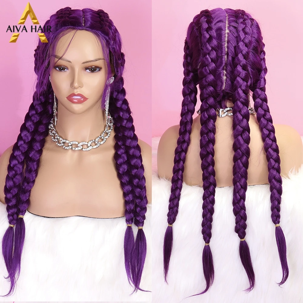 Aiva Hair Purple Black Wig Synthetic Braid Wig Blue Heat Resistant Braids Wig With Baby Hair Box Braided Wigs For Black Women
Aiva Hair Purple Black Wig Synthetic Braid Wig Blue Heat Resistant Braids Wig With Baby Hair Box Braided Wigs For Black Women
