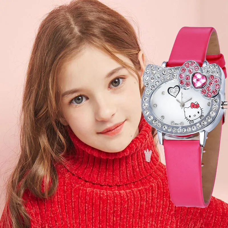 Детские часы reloj Kitty с мультяшным рисунком детские для девочек милые стразы