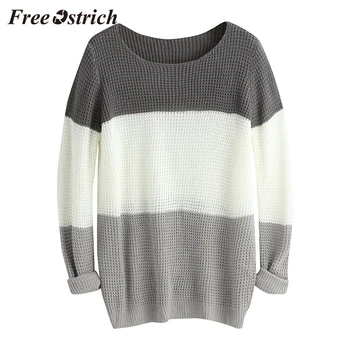 FREE OSTRICH Women's o neck sweater casual knit loose long-sleeved shirt Slim pullover striped stitching sweater loose sweater 
FREE OSTRICH Women's o neck sweater casual knit loose long-sleeved shirt Slim pullover striped stitching sweater loose sweater