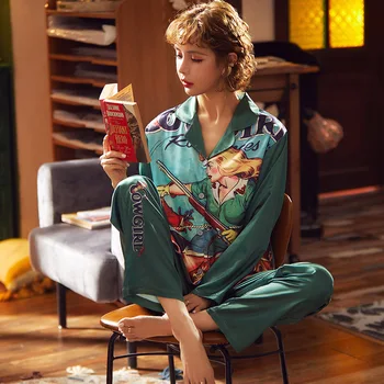 Sexy Sleepwear Printed Satin Silk Pajamas For Women's Pyjamas Sets Long Sleeve 2 Pcs Comfort Luxury Pijamas mujer Home Clothes
Sexy Sleepwear Printed Satin Silk Pajamas For Women's Pyjamas Sets Long Sleeve 2 Pcs Comfort Luxury Pijamas mujer Home Clothes