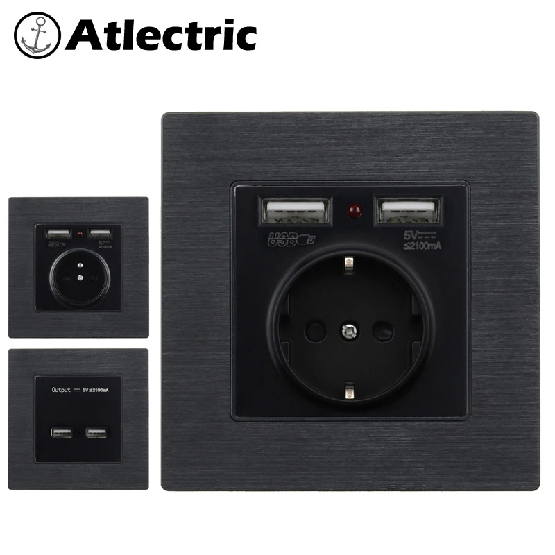 Atlectric Dual USB Port EU FR Standard Power Socket Wall Plug Electrical Outlet Power Adapter For Mobile Aluminum Alloy Panel
Atlectric Dual USB Port EU FR Standard Power Socket Wall Plug Electrical Outlet Power Adapter For Mobile Aluminum Alloy Panel