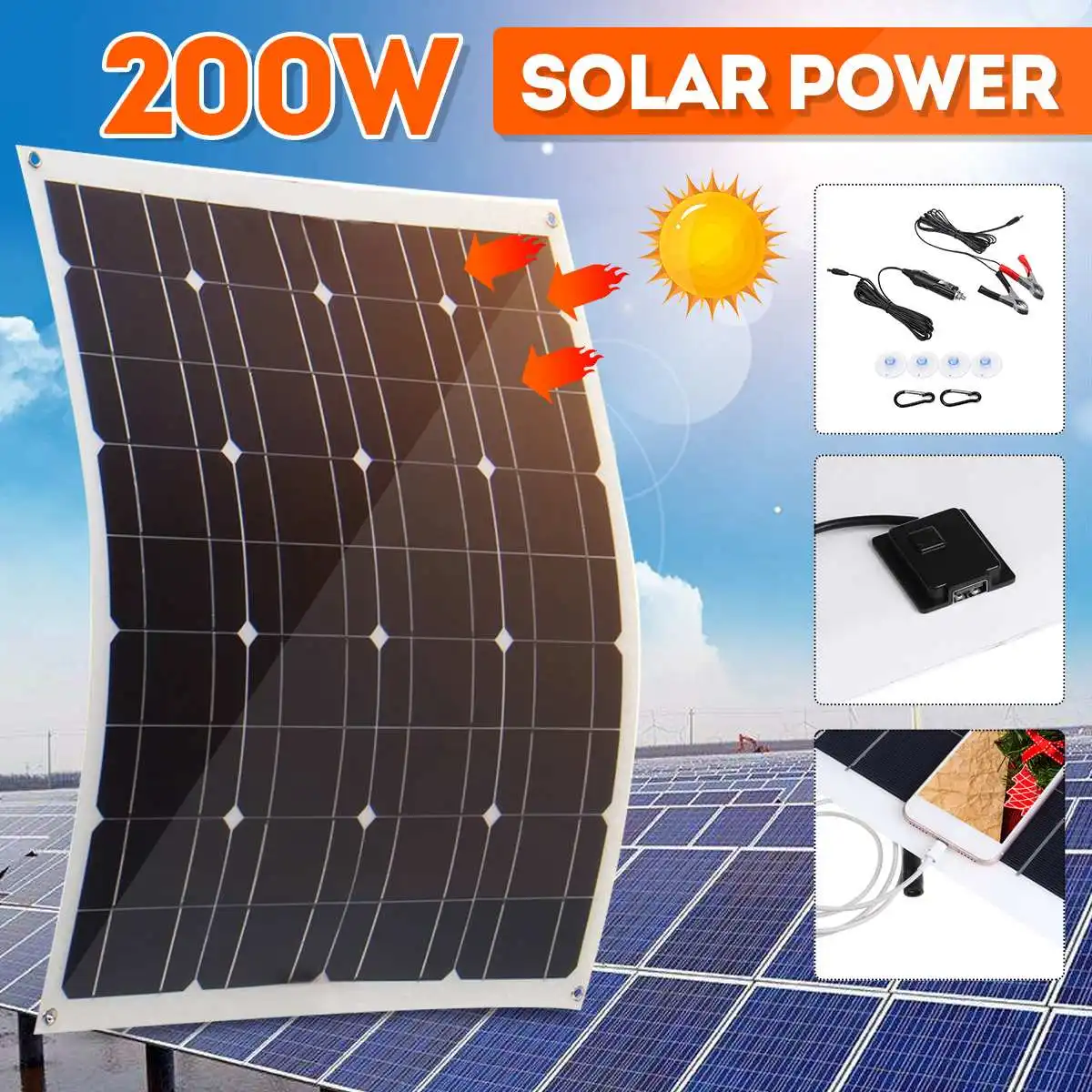 200W Solar Panel USB DC With 10/20/30A Controller Flexible Solar cells for Car Yacht Battery Charger
200W Solar Panel USB DC With 10/20/30A Controller Flexible Solar cells for Car Yacht Battery Charger