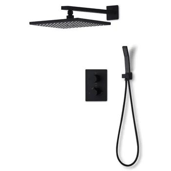 Bathroom Products Shower System Black Thermostatic Shower Set Brass 10Inch Shower Head Bathroom Shower Faucet Set for Hotel 
Bathroom Products Shower System Black Thermostatic Shower Set Brass 10Inch Shower Head Bathroom Shower Faucet Set for Hotel