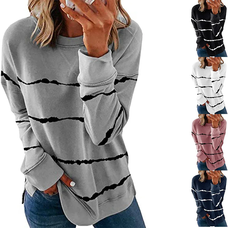 Long Sleeve Heart Cotton Women T Shirt 2020 Autumn Casual Oversized Striped Tee Top Streetwear Fashion Lady Loose Tops Plus Size