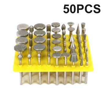 50Pcs Diamond Grinding Head Glass Burr Rotary Tools Shank 3mm Carving Tool