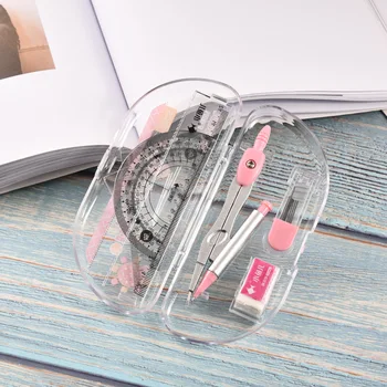 Student-specific compass set straight ruler with refill Eraser Drawing stationery compass protractor 7-piece set