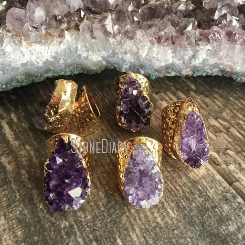 RM5765 Cheap Amethysts Cluster Ring Gold Electroplated Free Form Sale Adjustable | Украшения и аксессуары