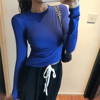 Turtleneck Elastic Crop Tops Long Sleeve Gray Short T-Shirt Female Autumn Tops and Tees Short Casual
Turtleneck Elastic Crop Tops Long Sleeve Gray Short T-Shirt Female Autumn Tops and Tees Short Casual