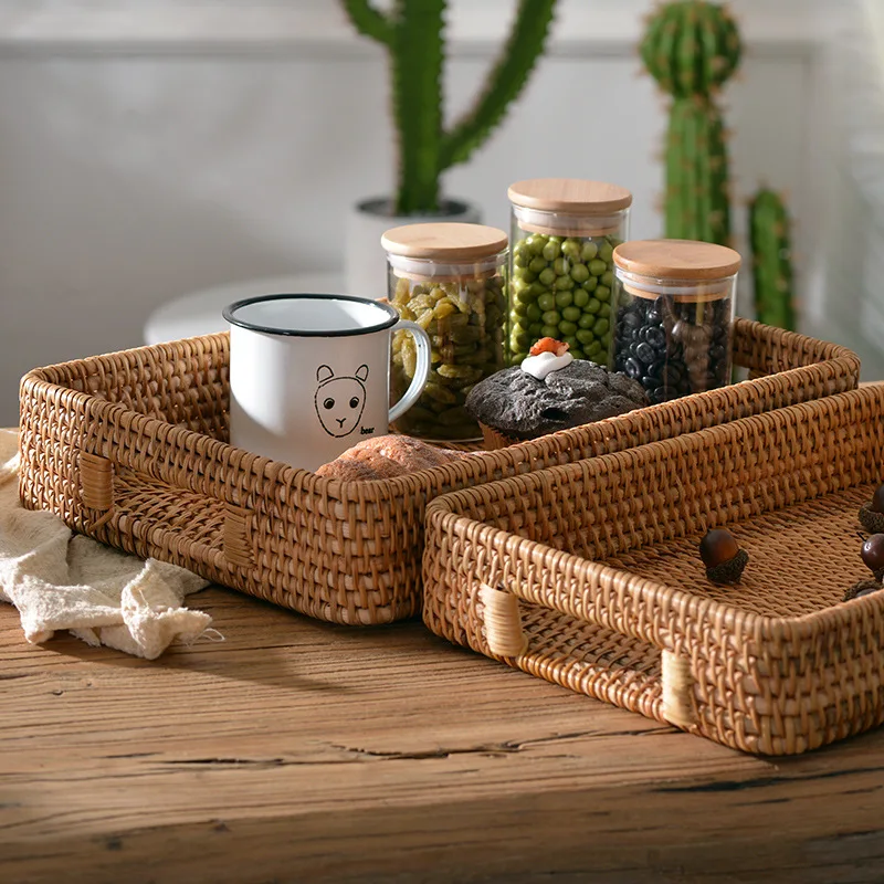 

Hand-woven Rattan Basket with Handle, Eco Friendly Products, Kitchen Organizer, Vegetable, Fruit, Home Organization and Storage