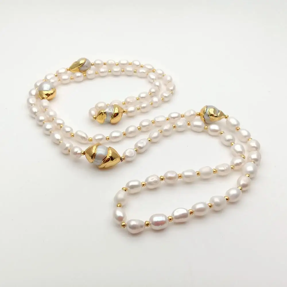 42" White Baroque Pearl Gold color Plated Keshi Pearl connector long Necklace sweater chain necklace for women
42" White Baroque Pearl Gold color Plated Keshi Pearl connector long Necklace sweater chain necklace for women