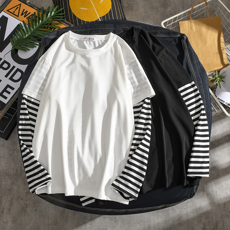 Autumn Trend Fake Two-Piece Color Matching Striped Long-Sleeved T-Shirt Men And Women Loose Couple Casual Bottoming Shirts
Autumn Trend Fake Two-Piece Color Matching Striped Long-Sleeved T-Shirt Men And Women Loose Couple Casual Bottoming Shirts