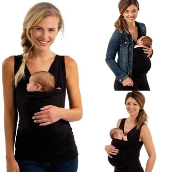 

Pregnant T-Shirts Baby Carriers Wrap Top Dad and Mommy T Shirt Hands Free Skin-to-Skin Kangaroo Care Soothe Sleeveless TShirts