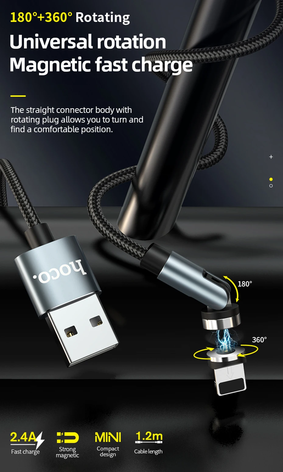 HOCO Rotate Magnetic Charge Cable Fast Charging USB Type C Cable 360 Degree Micro USB Data Charging HOCO Rotate Magnetic Charge Cable Fast Charging USB Type C Cable 360 Degree Micro USB Data Charging